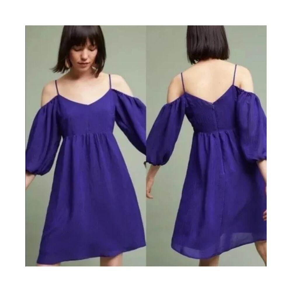 Anthropologie Moulinette Soeurs Carina Blue Cold Drop Shoulder Mini Party Dress